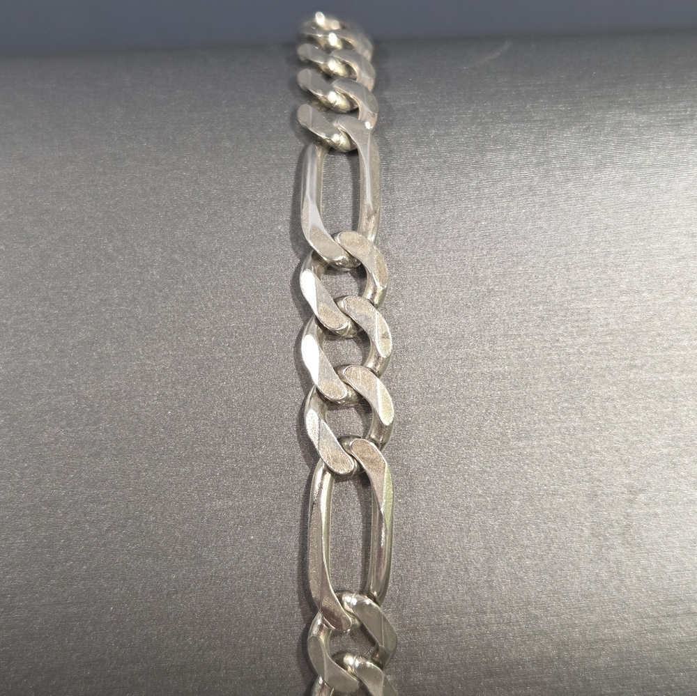 Genuine Vintage Italian Sterling Silver Heavy Figaro Chainlink Men's Bracelet - Picture 1 of 12